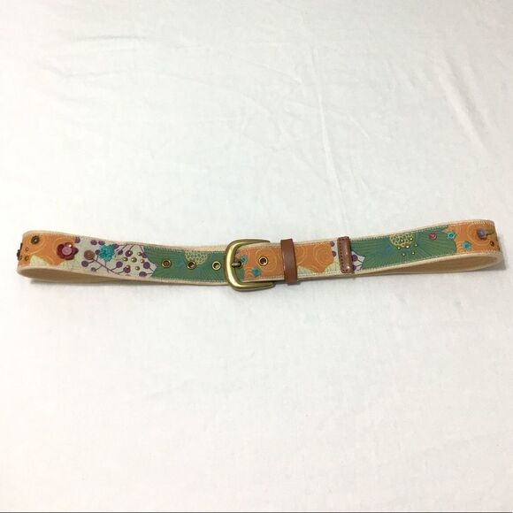 Fossil Embroidered Statement Belt Tea Button Belt Size Large - Picture 1 of 5